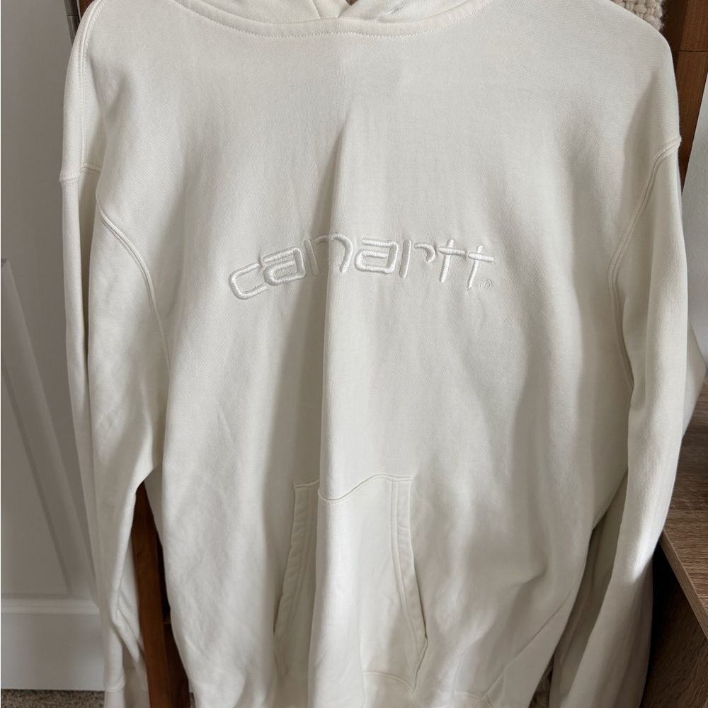Carhartt Cream Hoodie with Embroidered Logo